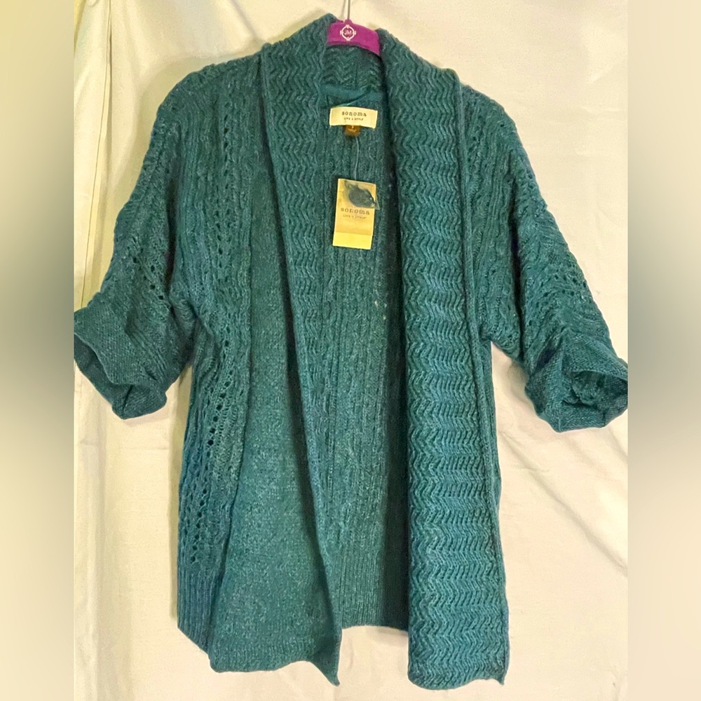 Sonoma Long Sleeve Teal Light Knit Open Cardigan Sweater Size S